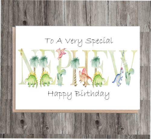 Nephew Dinosaur Birthday Card, Card for Nephew, Dino Birthday